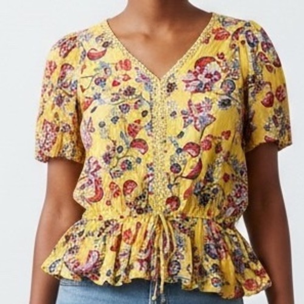 Adrienne Vittadini Womens shirt Floral Paisley Peplum Blouse S peasant roamantic